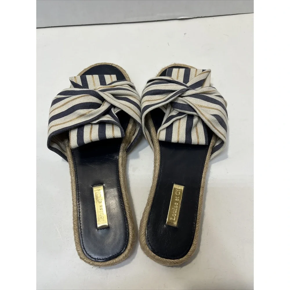 LOUISE ET CIE Womens 8.5M Camille Espandrille Chic Bow Slide Sandal Striped Casu